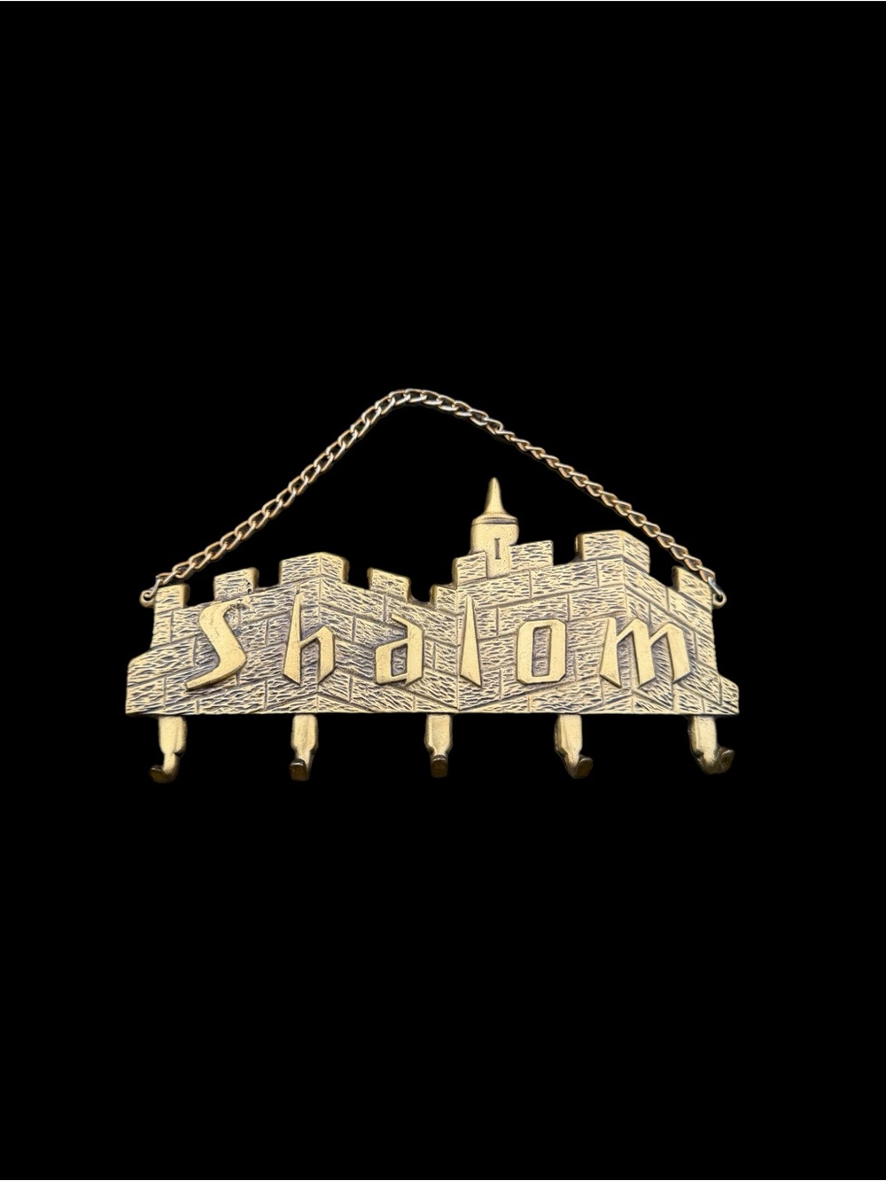 Vintage Brass Key Holder, Brass Shalom Wall Key Hook, Jerusalem Souvenir